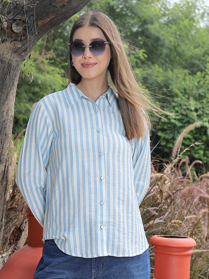 Contemporary Coastal Blue Striped Shirt