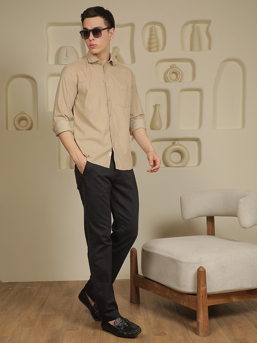 Black Printed Straight Trousers