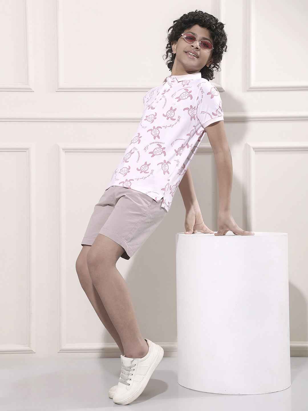 Pink Printed Polo Neck T-Shirt