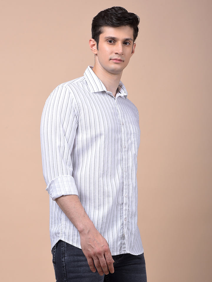 White Vertical Stripes 100% Cotton Shirt