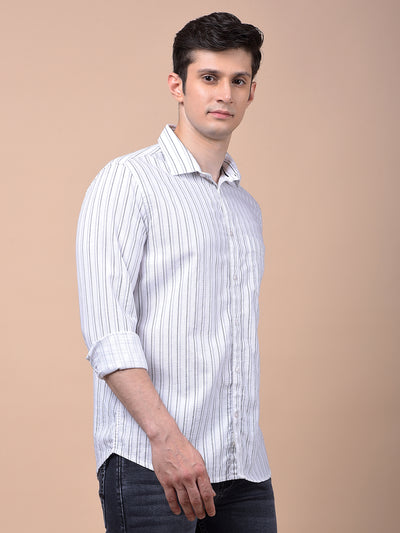 White Vertical Stripes 100% Cotton Shirt