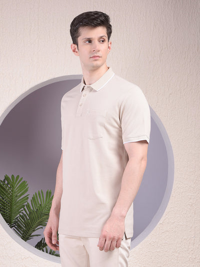 Beige Polo-Neck T-Shirt