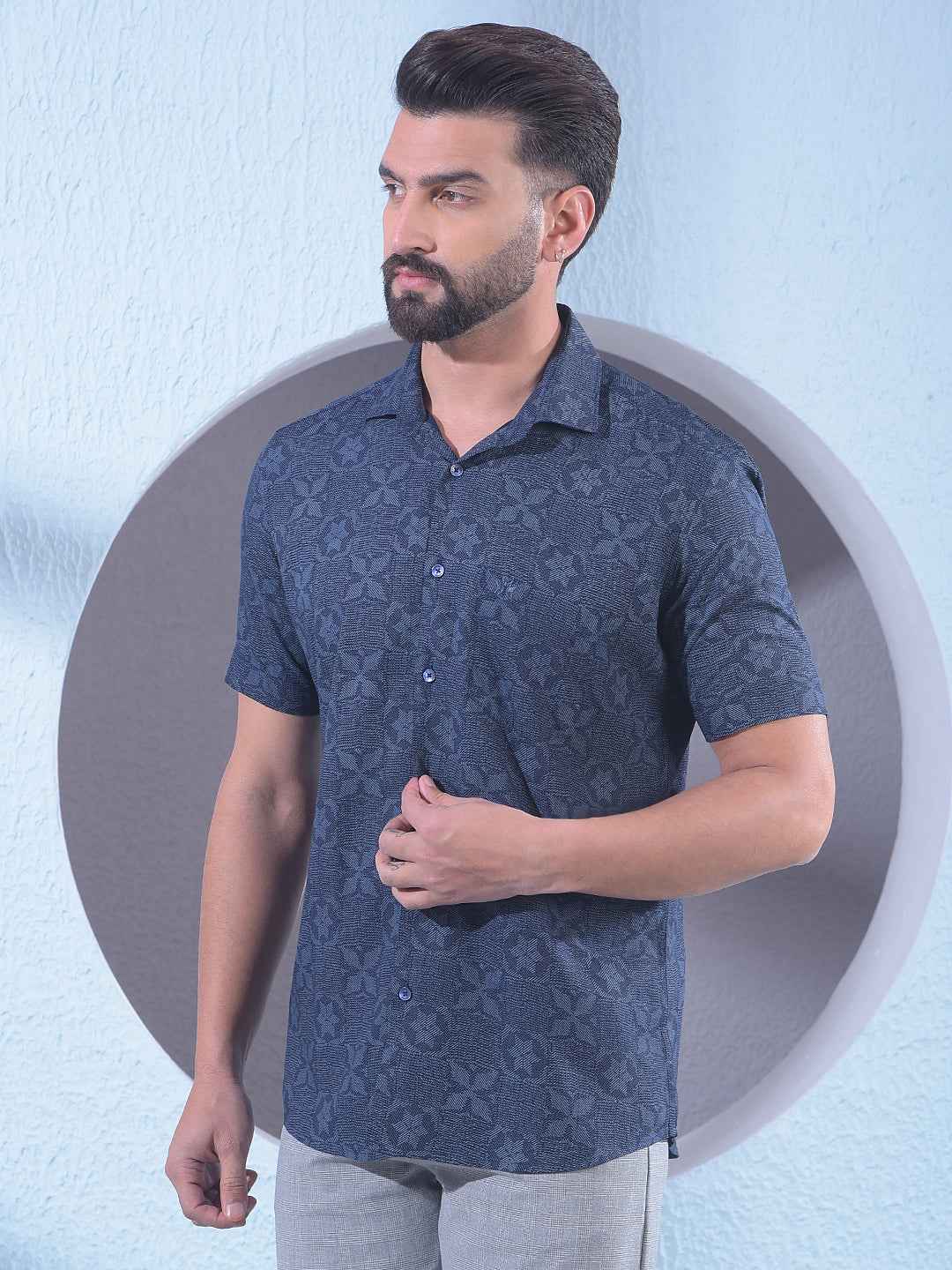Navy Blue Printed Shirt