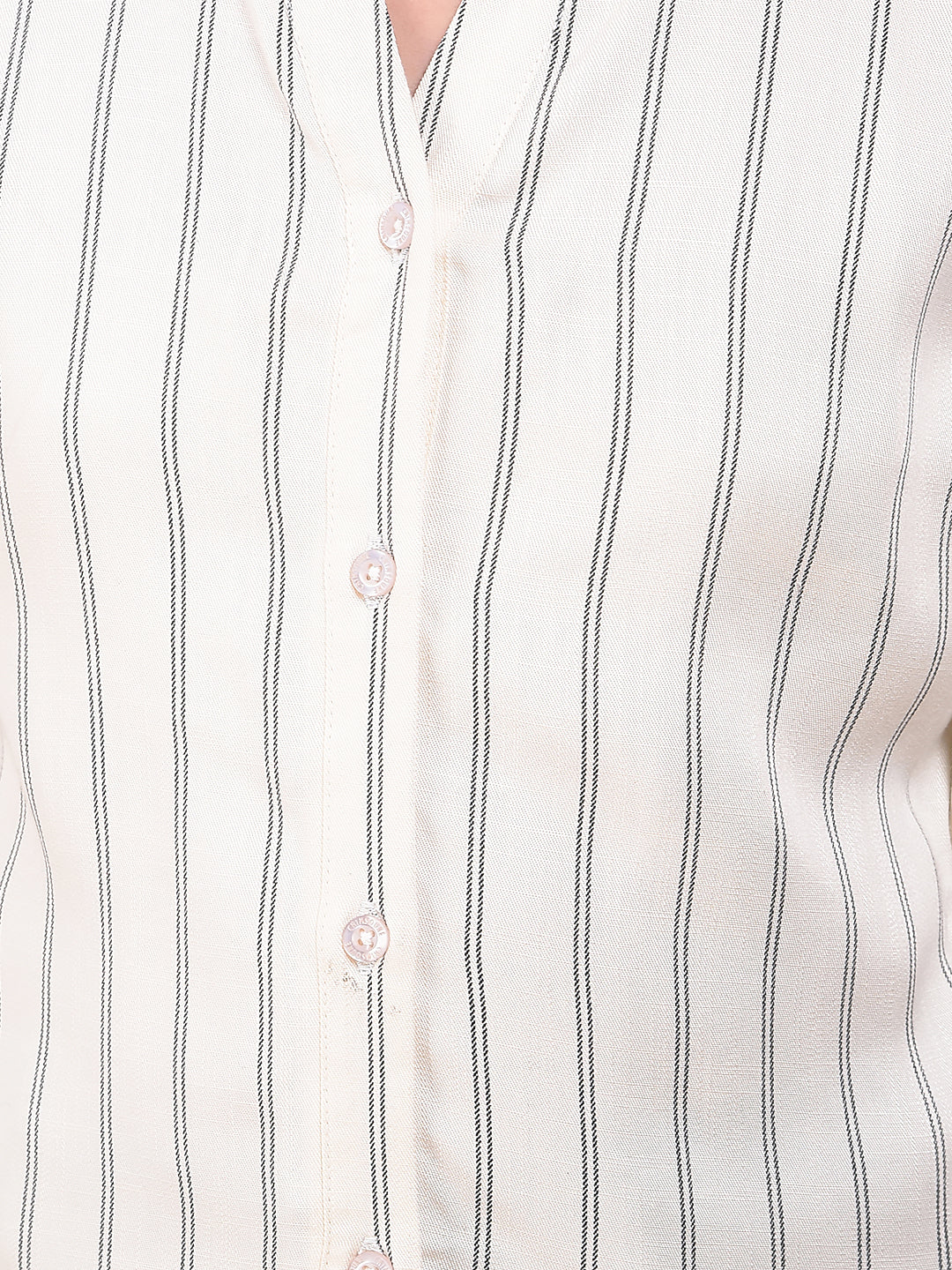 Off White Vertical Stripes Mandarin Neck Shirt