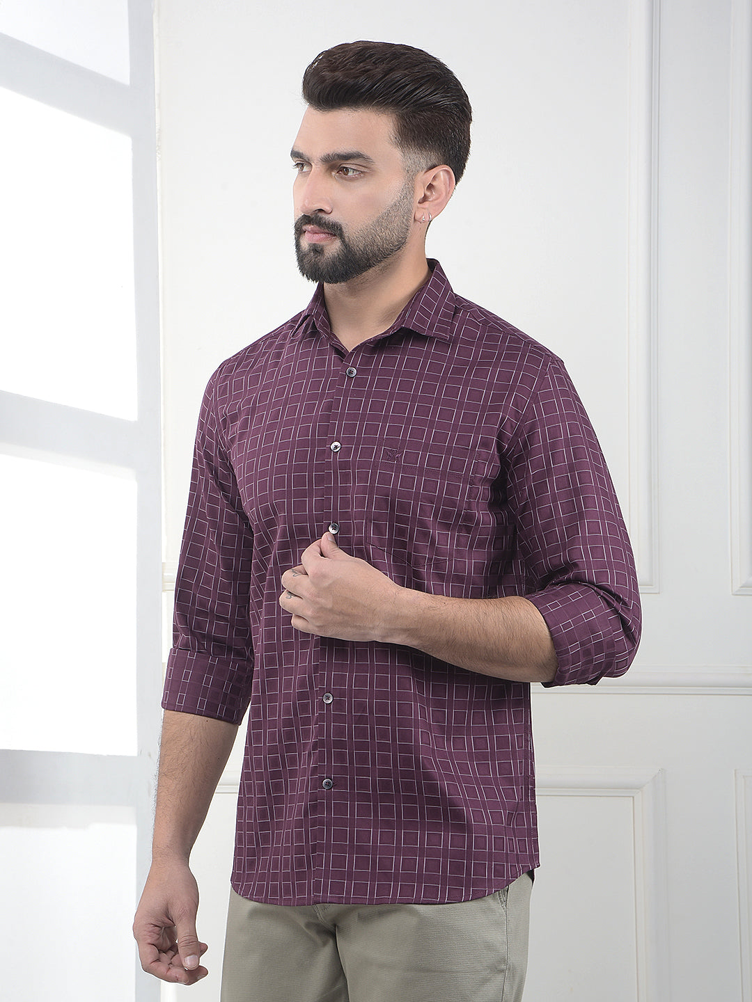 Maroon Printed 100% Cotton Shirt