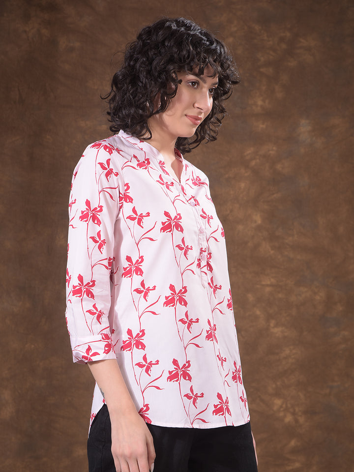 Red Modal Floral Print V-Neck Top