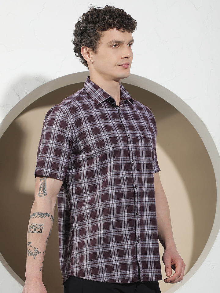 Purple Checked 100% Cotton Shirt