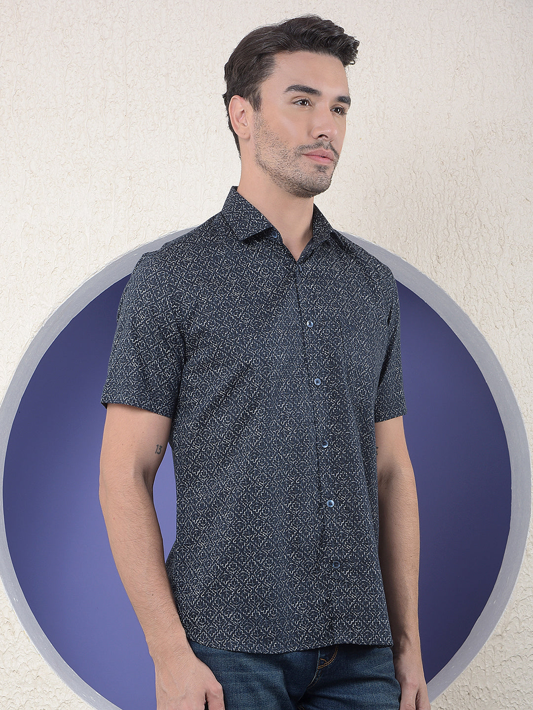 Navy Blue Floral Print Shirt