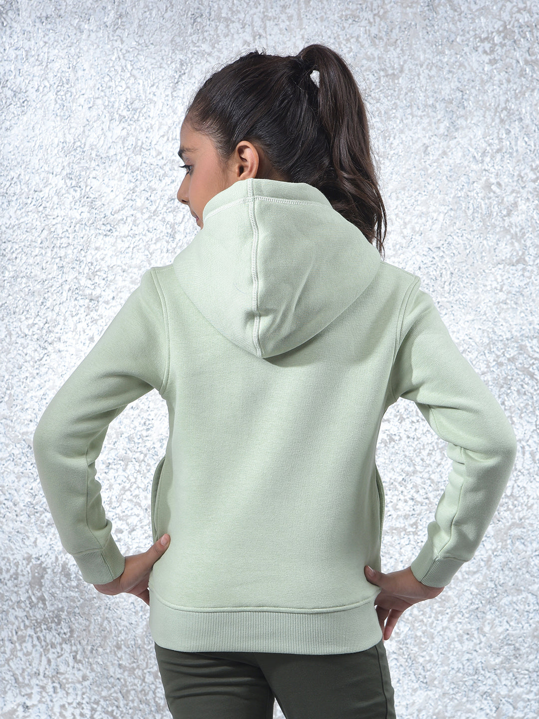 Green Graphic Print Hooded Neck Knitted Sweatshirt