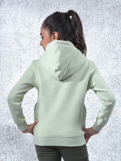 Green Graphic Print Hooded Neck Knitted Sweatshirt