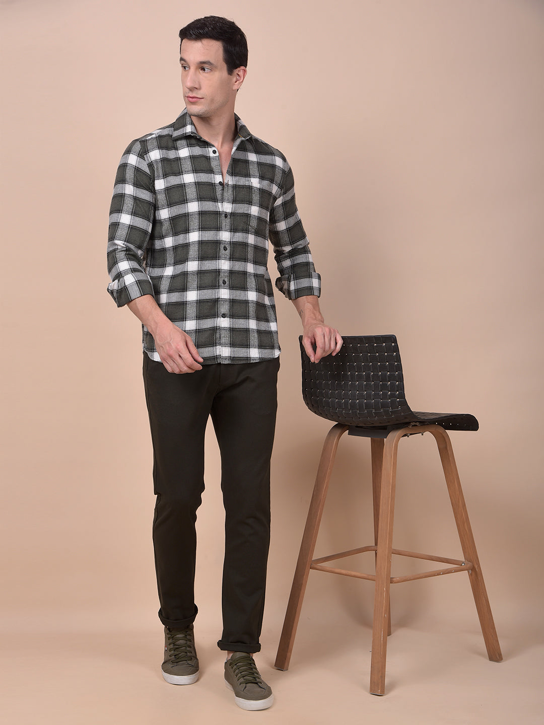 Olive Checked 100% Cotton Shirt