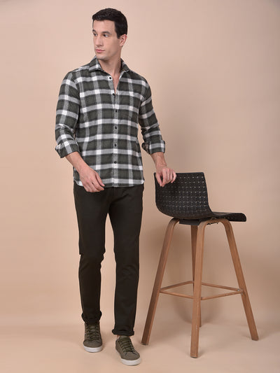 Olive Checked 100% Cotton Shirt
