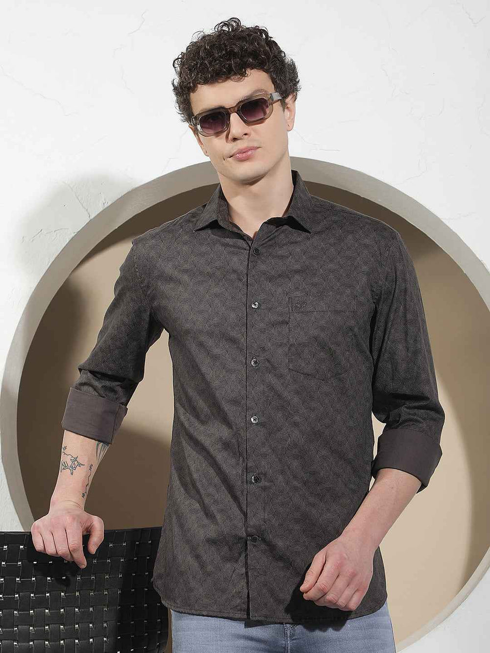 Smart Brown Printed Shirt