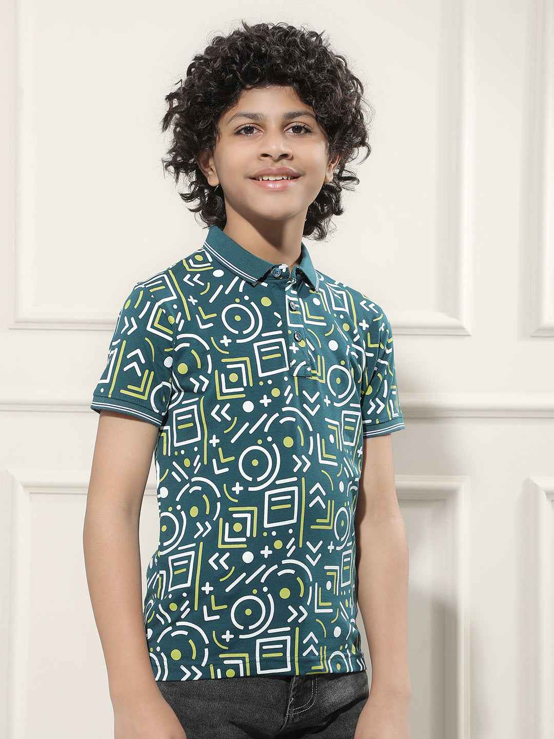 Geometric Print Green Polo T-Shirt