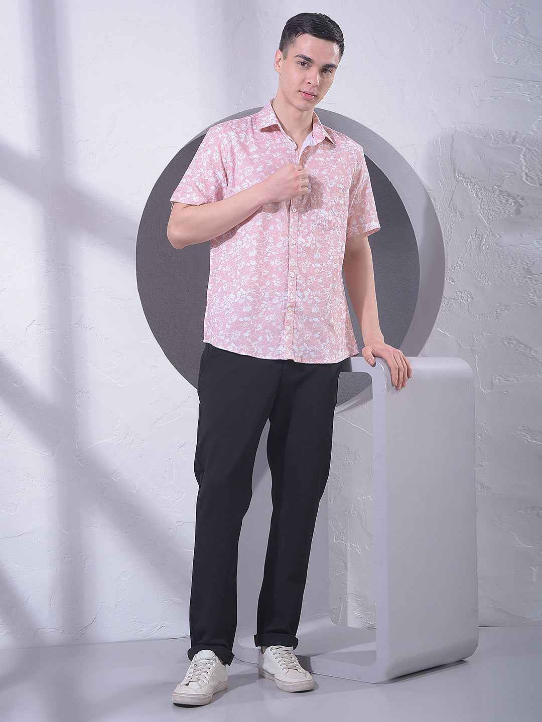 Peach Floral Print 100% Cotton Shirt