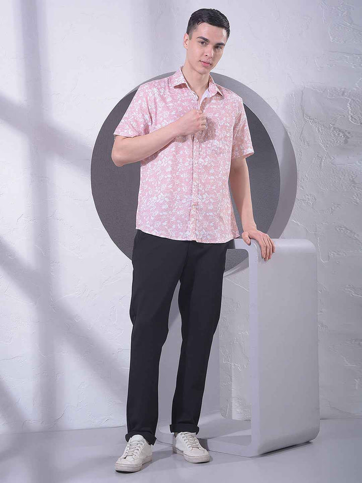 Peach Floral Print 100% Cotton Shirt