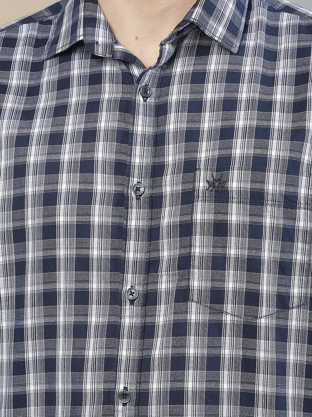 Navy Blue Checked 100% Cotton Shirt