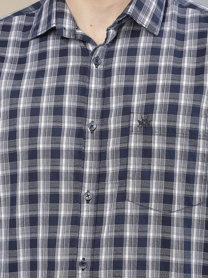 Navy Blue Checked 100% Cotton Shirt