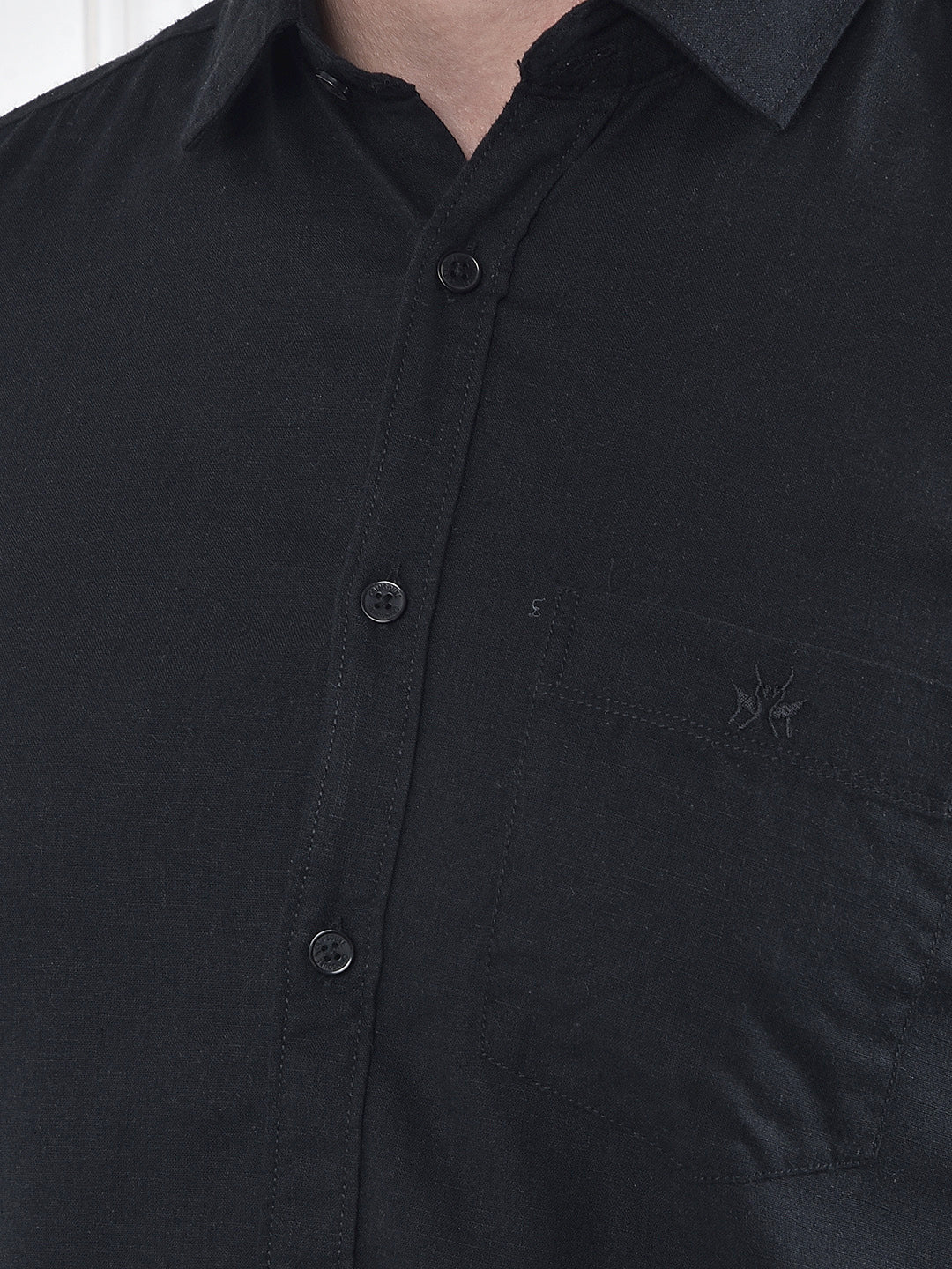 Black Linen Blend Casual Shirt