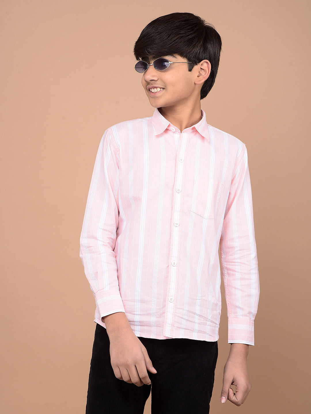 Pink Vertical Stripes 100% Cotton Shirt-Boys Shirts-Crimsoune Club