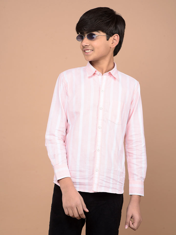 Pink Vertical Stripes 100% Cotton Shirt-Boys Shirts-Crimsoune Club