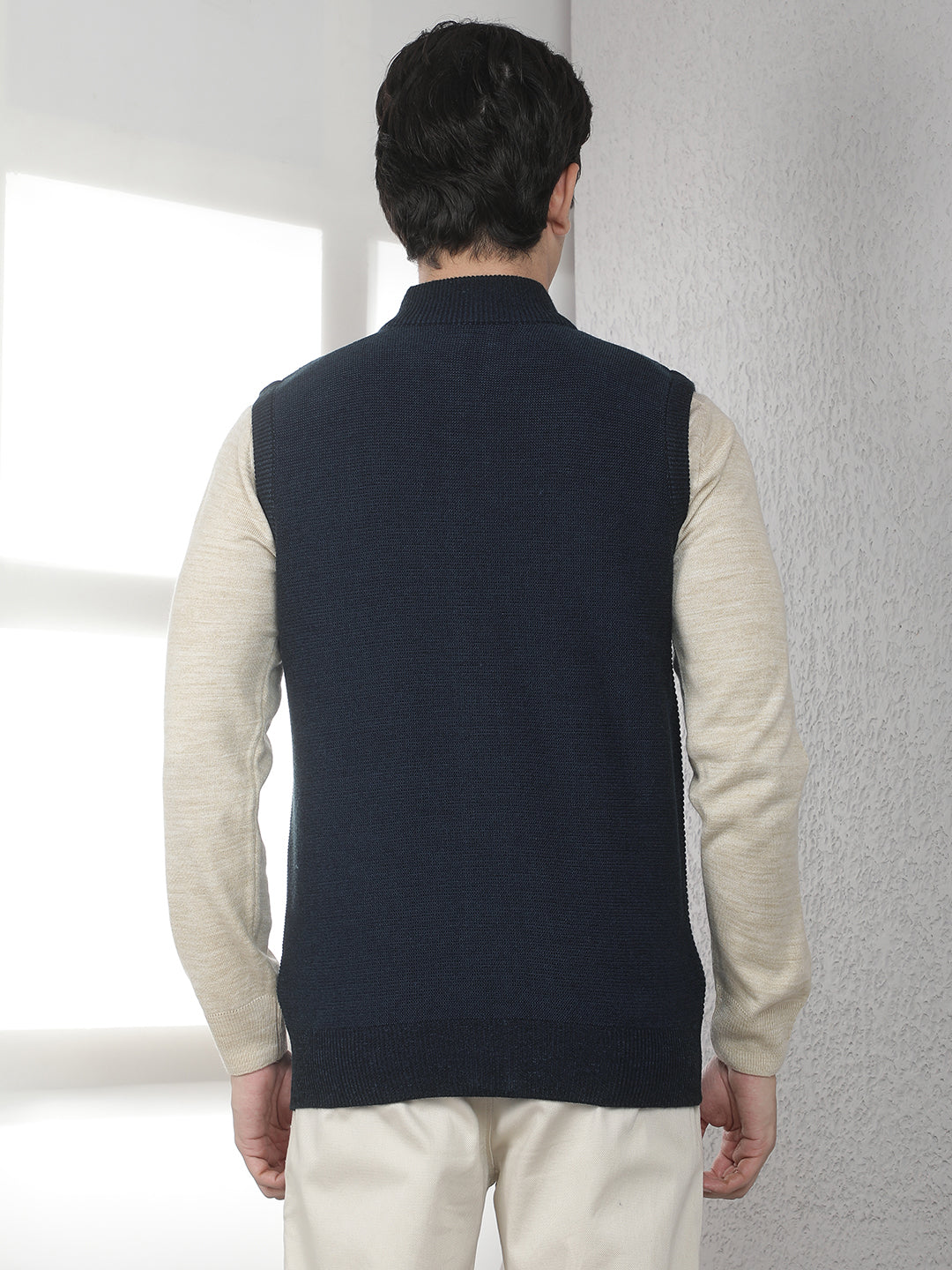 Navy Blue Sleeveless High Neck Sweater