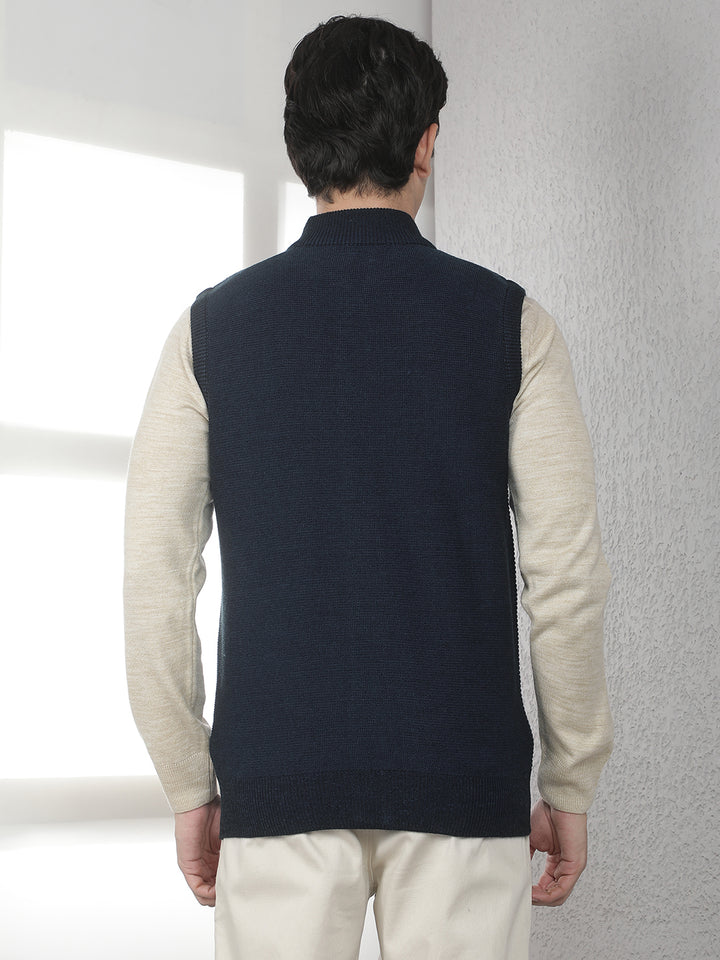 Navy Blue Sleeveless High Neck Sweater