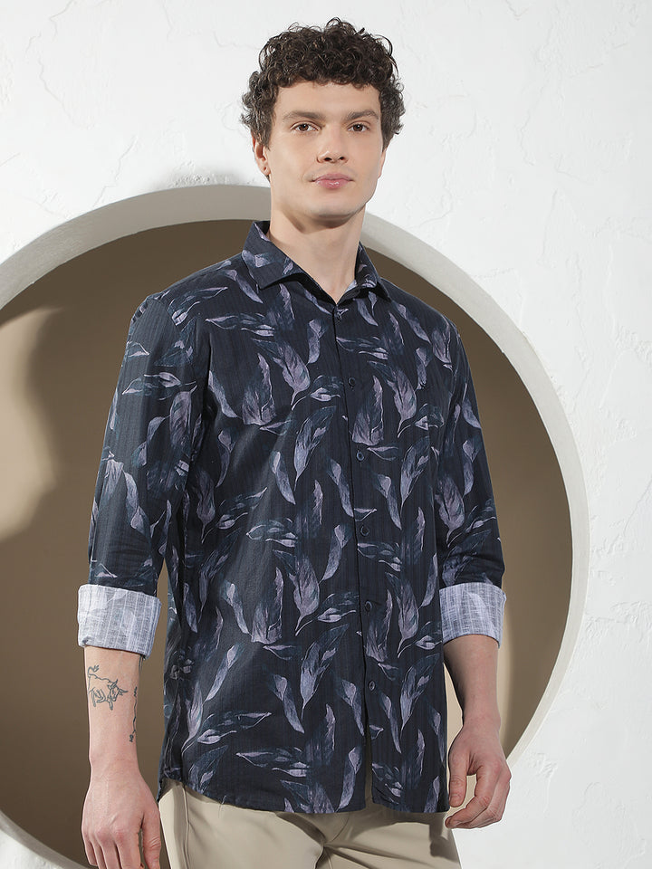 Navy Blue Floral Print Shirt