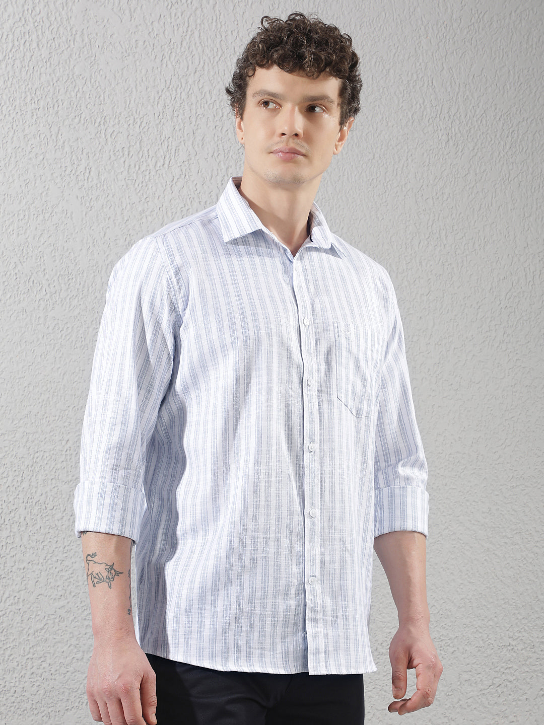 White 100% Cotton Verical Stripes Shirt