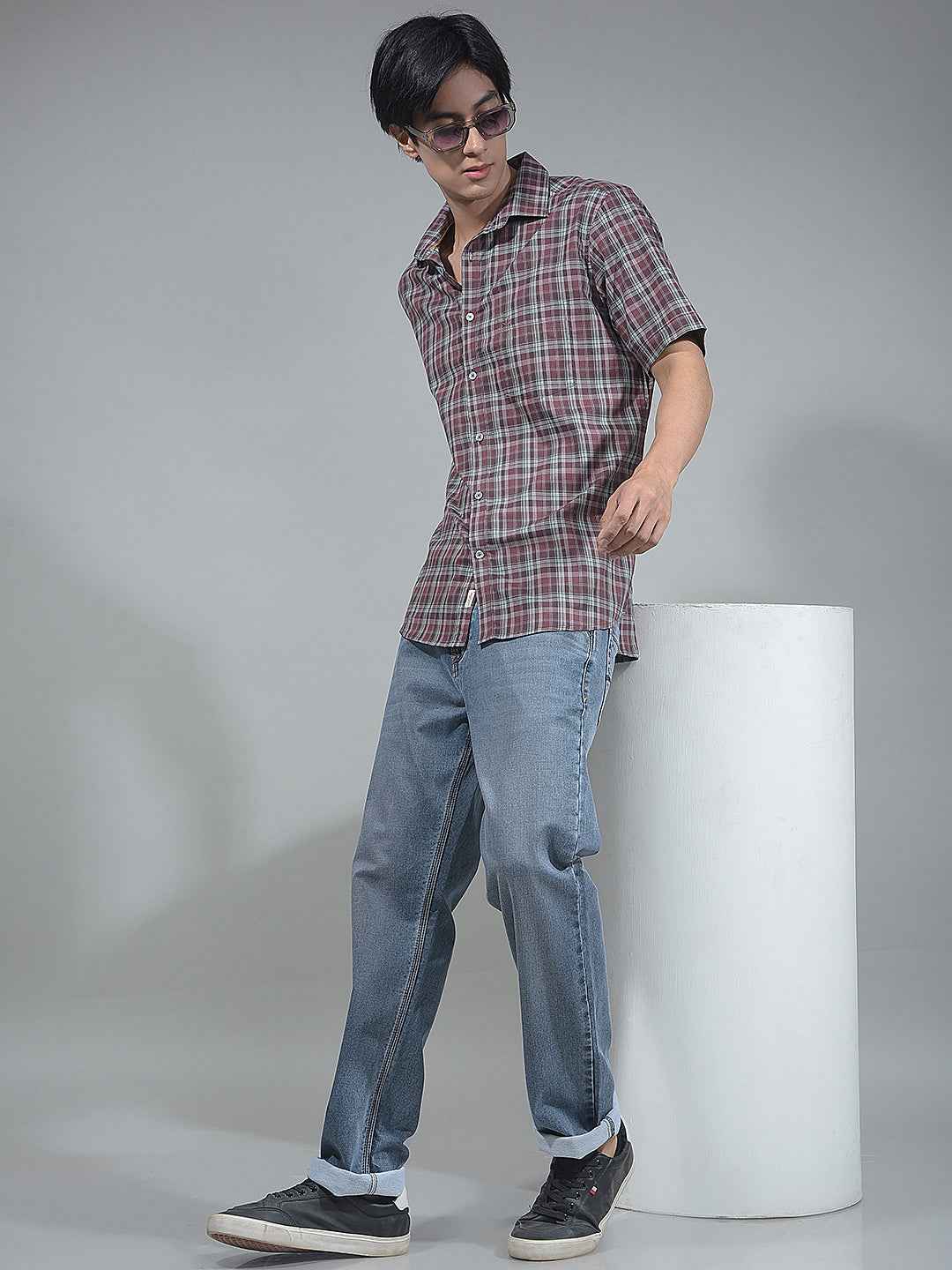 Wine Checked 100% Cotton Shirt