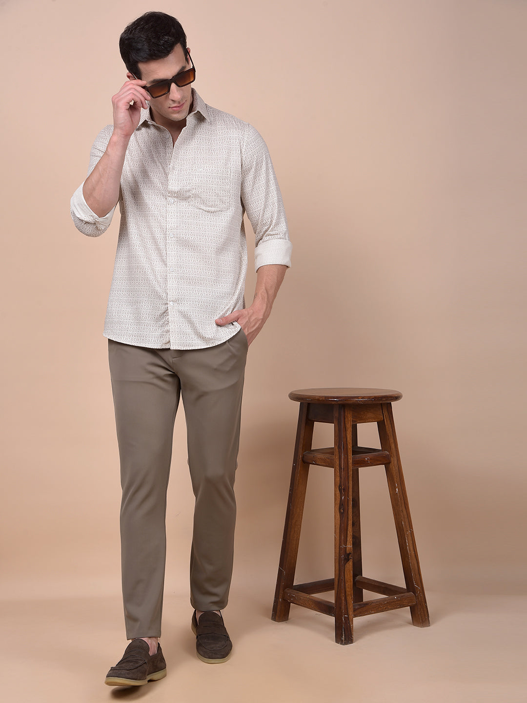 Sleek Silhouette Brown Printed Shirt