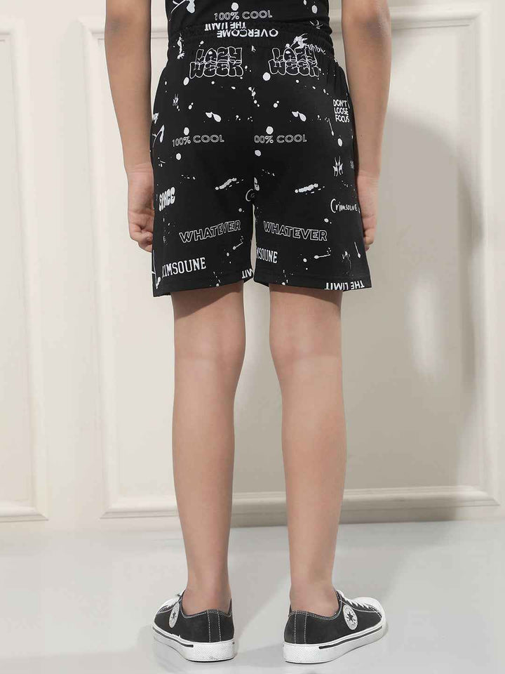 Black Typographic Print Shorts