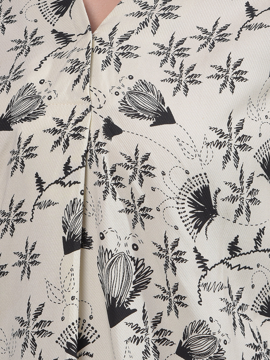 White Floral Print V-Neck Top