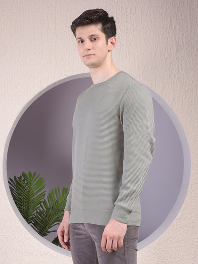 Lightweight Textured Knit Green Sweatshirt