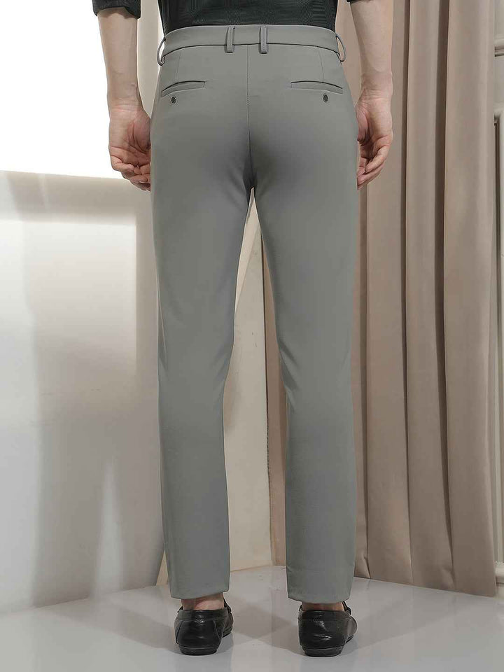 Textured Grey Knit Casual Trousers