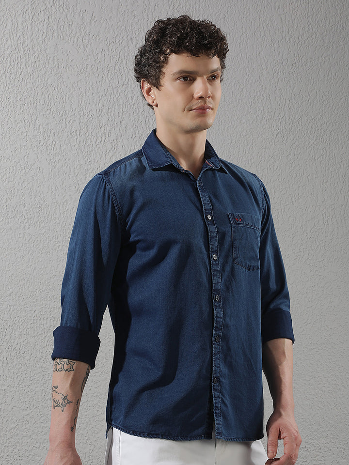 Navy Blue 100% Cotton Denim Shirt