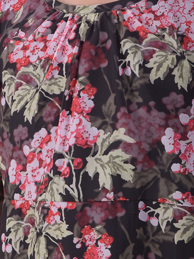 Multi-Color Floral Print A-Line Dress