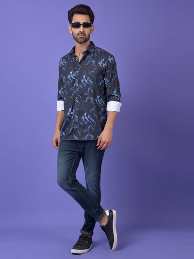 Navy Blue Abstract Print Shirt