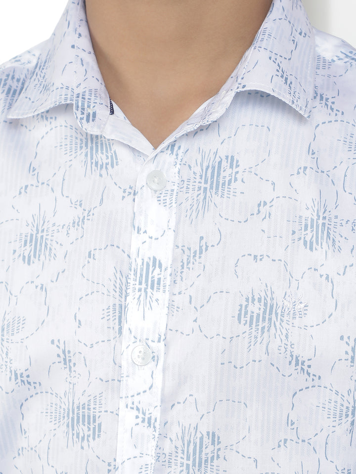 White 100% Cotton Floral Print Shirt