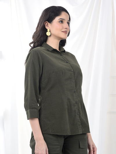 Olive Green Brushed Twill Slim Fit Shirt