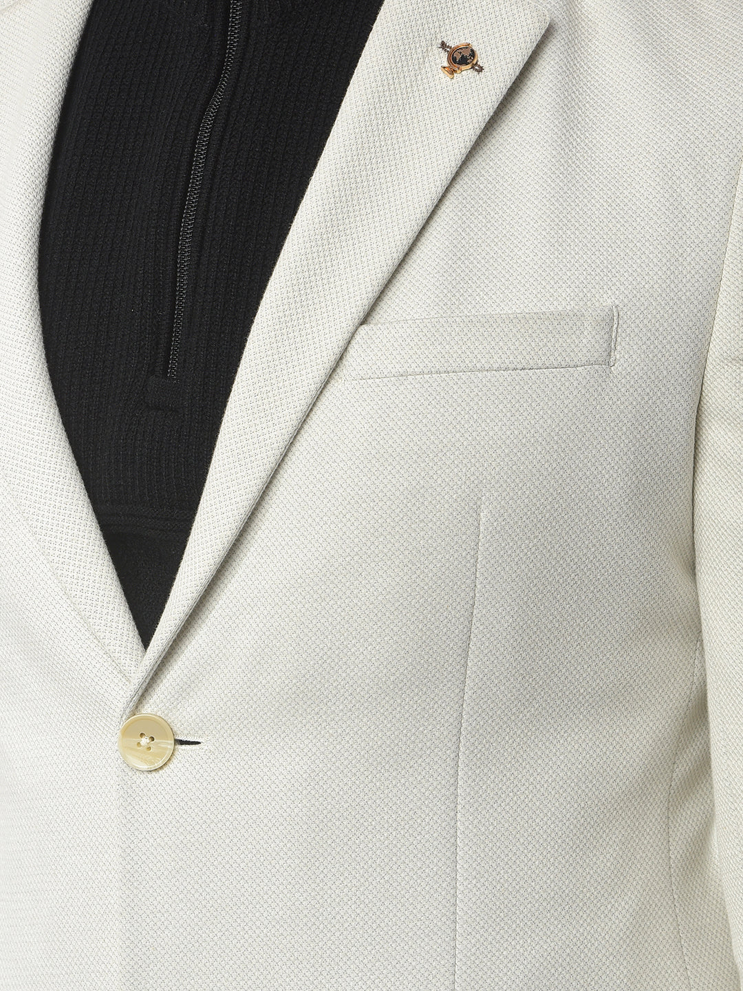 Cream Notched Lapel Single-Breasted Blazer