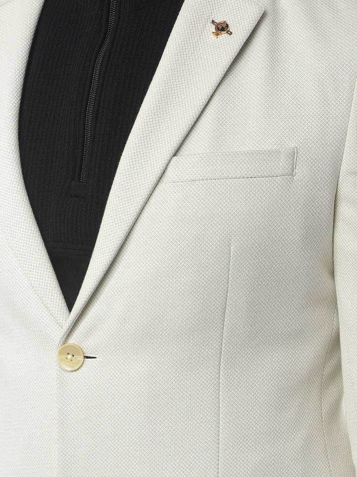 Cream Notched Lapel Single-Breasted Blazer