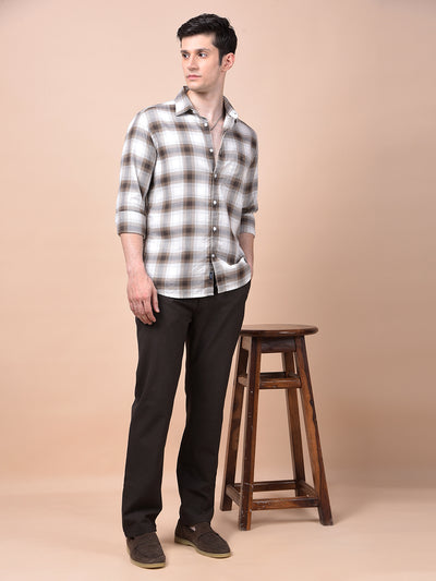 Brown Checked 100% Cotton Shirt
