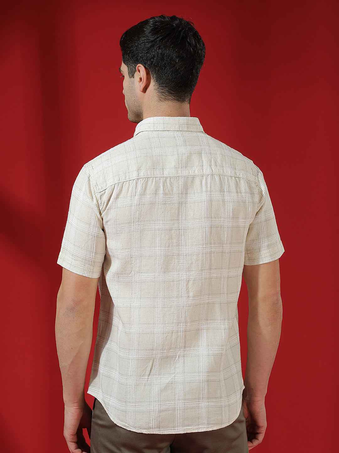 Off White Checked Linen Shirt
