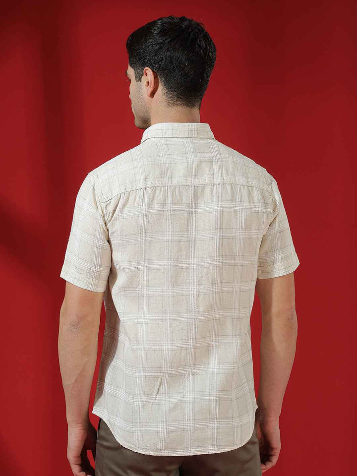 Off White Checked Linen Shirt