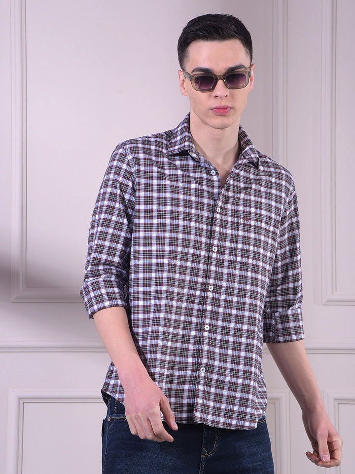 Brown Checked 100% Cotton Shirt