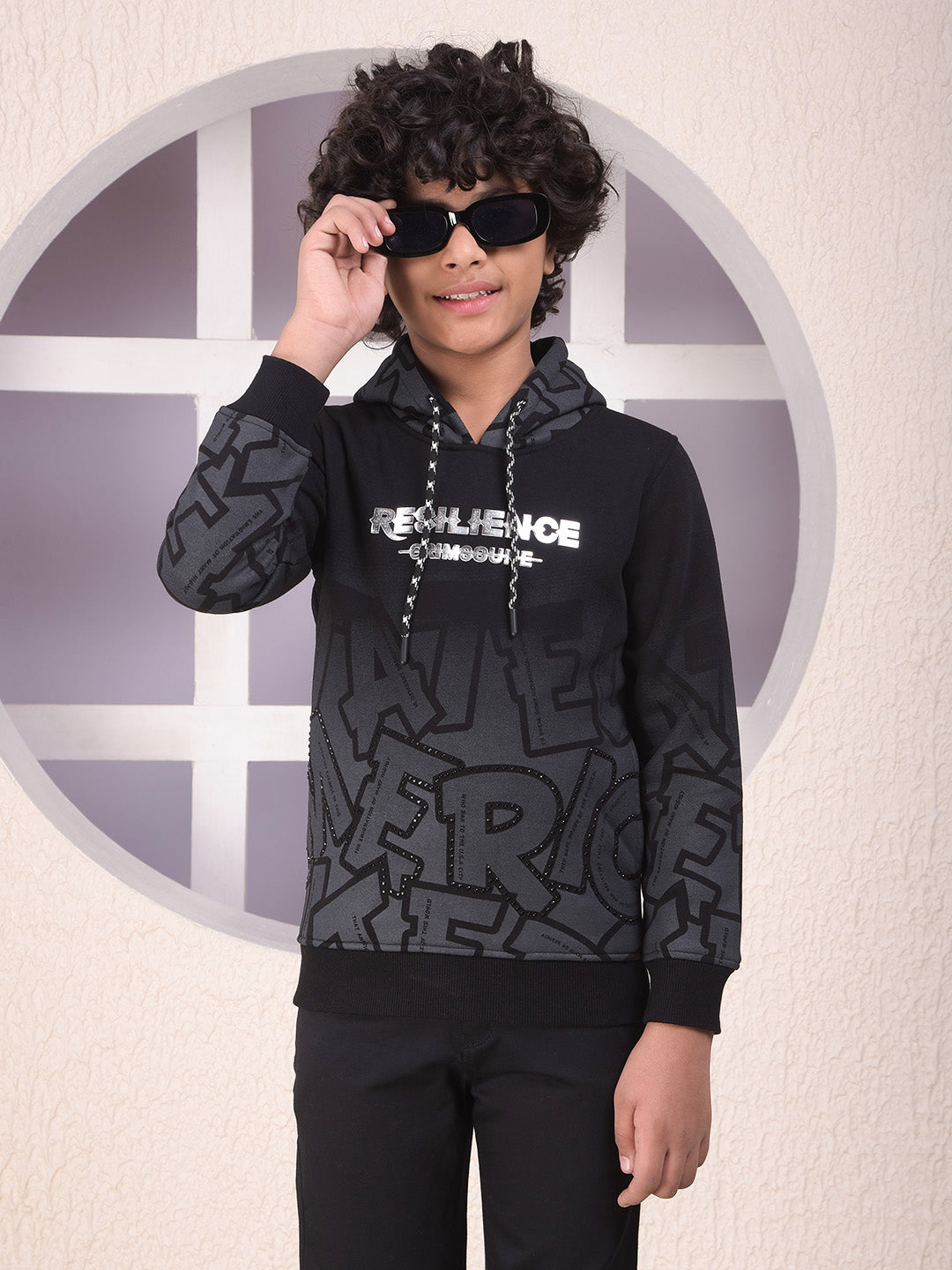 Black Embellished Hooded Neck Sweatshirt