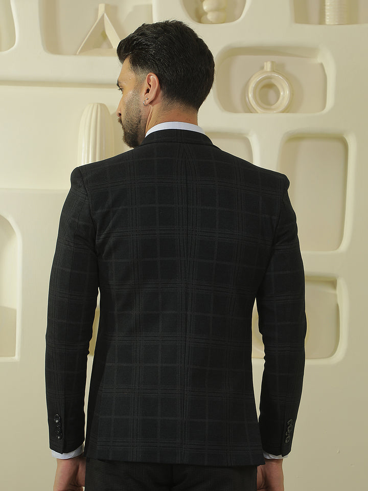Black Checked Notch Lapel Blazer