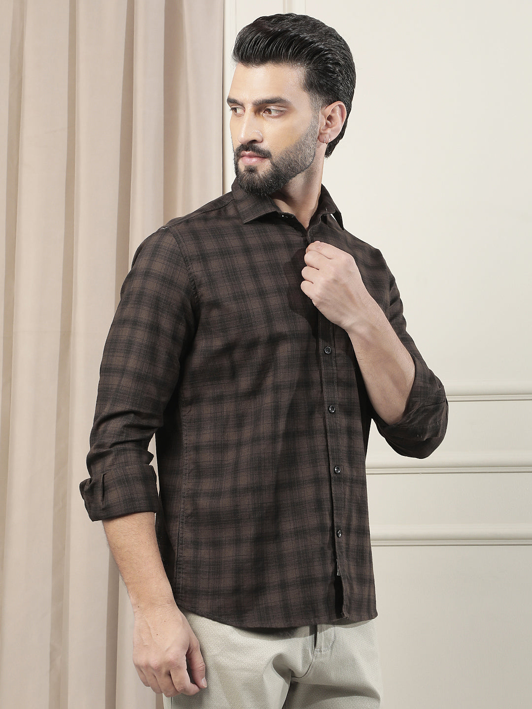 100% Cotton Brown Checked Shirt