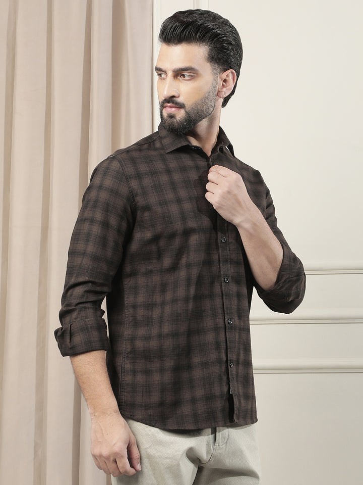 100% Cotton Brown Checked Shirt